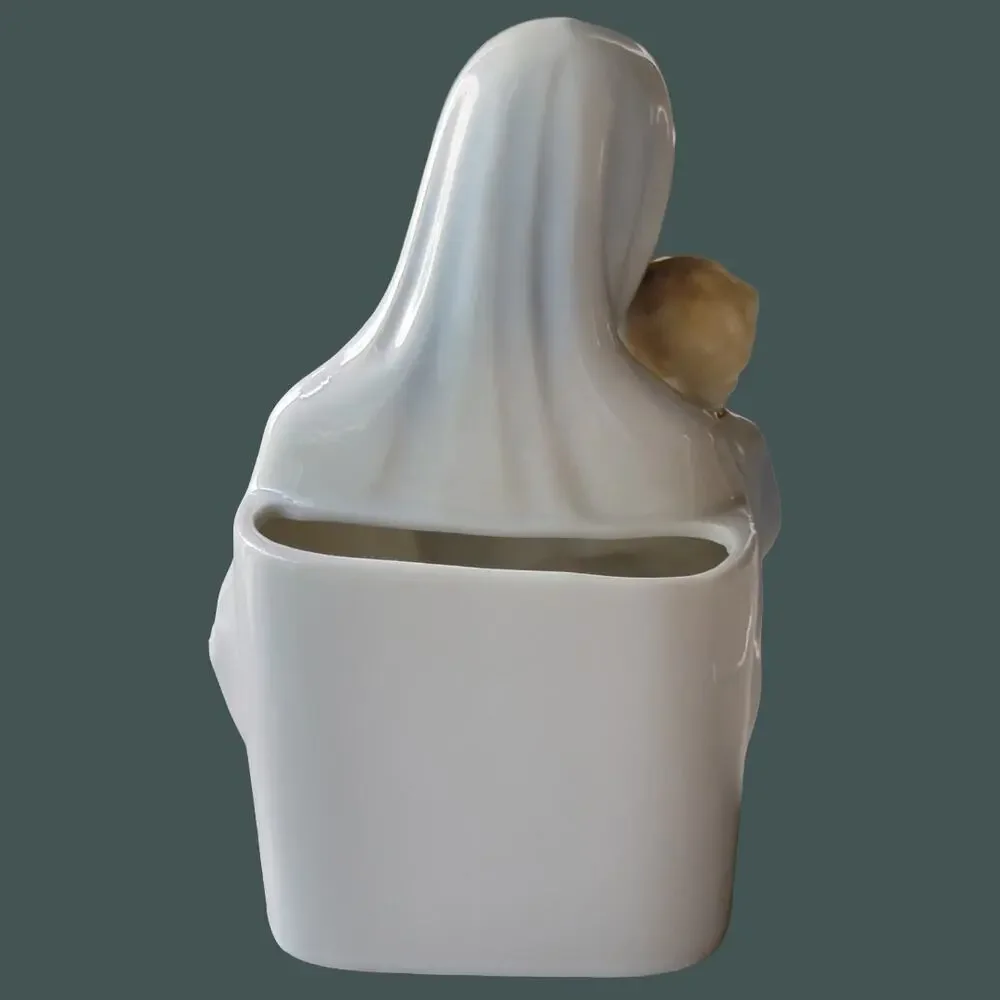 Vintage 1960s Madonna and Child Ceramic Planter with Gold Trim